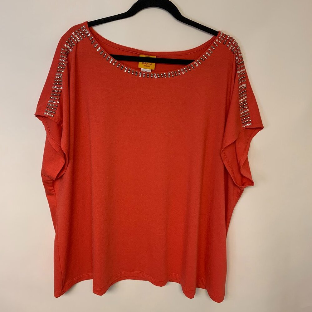 Ruby RD Top Beaded Pullover Vibrant Office Mature Nite Out Womens SZ 2X